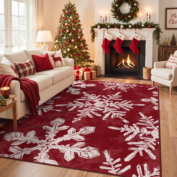 KUETH Christmas Area Rugs 5x7 Machine Washable Non Slip Red Rugs for Living Room Bedroom Home Decor