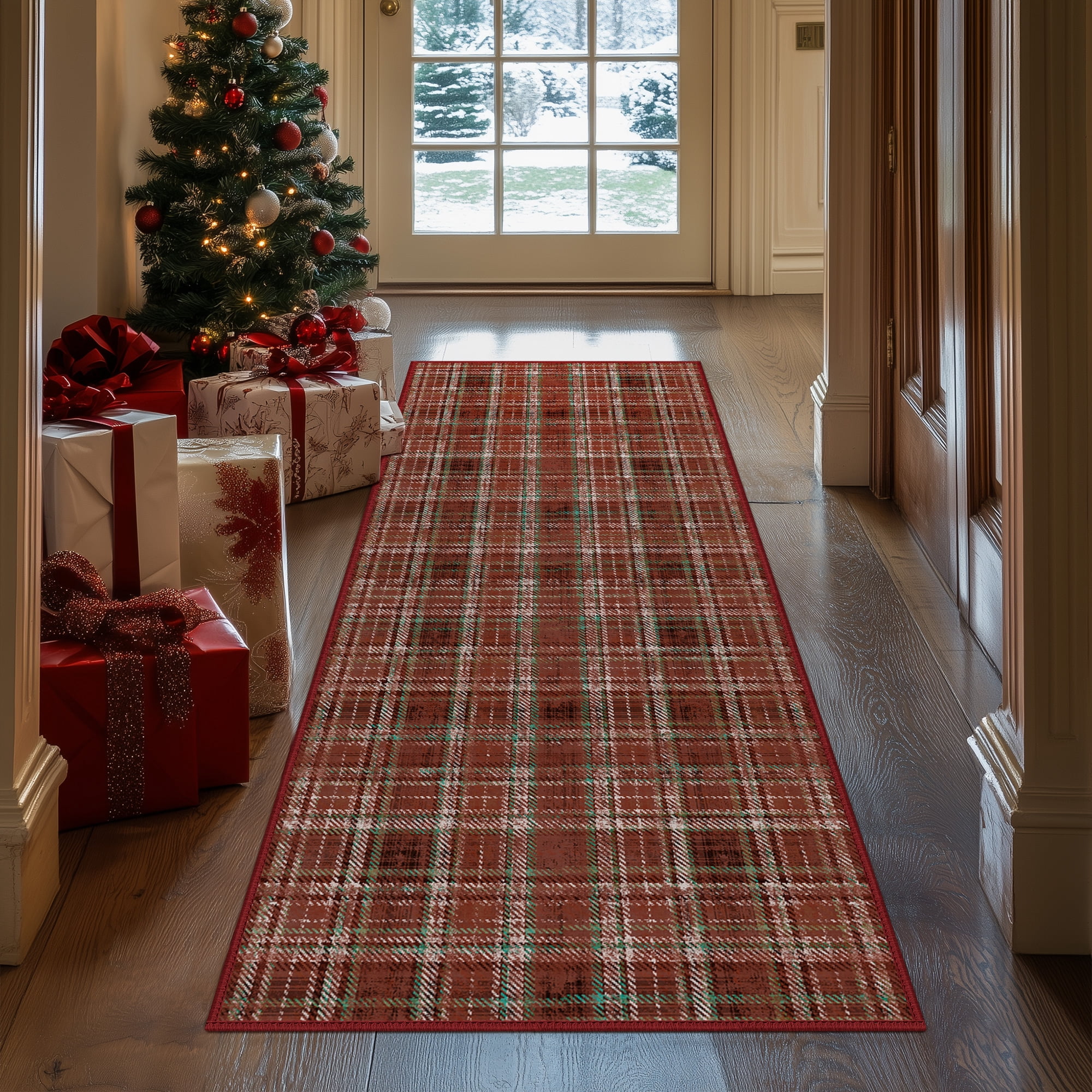 KUETH Christmas Area Rug 2×7 Indoor Kitchen, Christmas Rugs for Living Room,Machine Washable Rug,Printed Holiday Decor, Non-Slip Rug, Bedroom, Dinning Room