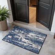KUETH Doormat 2x3 Machine Washable Entryway Rugs Distressed Medallion Vintage Blue Throw Rug for Bedroom Living Room Aes