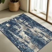 KUETH Doormat 2x3 Machine Washable Entryway Rugs Distressed Medallion Vintage Blue Throw Rug for Bedroom Living Room Aesthetic, Non Slip Carpet with Gripper