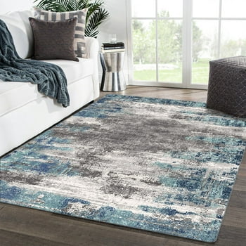 KUETH Doormat 2x3 Machine Washable Entryway Rugs Distressed Medallion Vintage Print Teal Throw Abstract Rug for Bedroom Living Room Aesthetic, Non Slip Carpet with Gripper