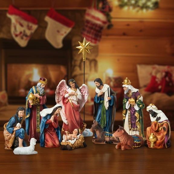 KUETH Indoor Nativity Set Christmas Nativity Scene Holiday Family Gift Religious Decorations 13 Pieces 5.9 inch