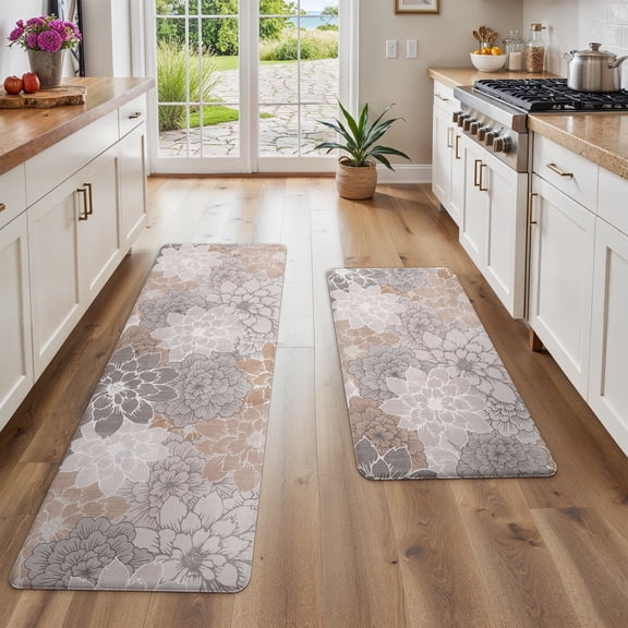 KUETH Kitchen Mats for Floor, Kitchen Rug with Anti Fatigue, Non Slip Washable Kitchen Rug, Set of 2 Kitchen Mat 17"x47"+17"x30", Runner Rug with Waterproof for Bathroon and Bedroom