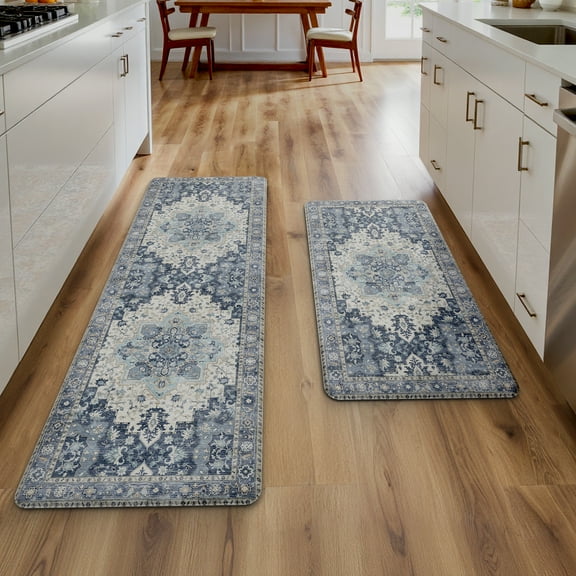 KUETH Kitchen Mats for Floor, Kitchen Rug with Anti Fatigue, Non Slip Washable Kitchen Rug, Set of 2 Kitchen Mat 17"x47"+17"x30", Runner Rug with Waterproof for Bathroon and Bedroom