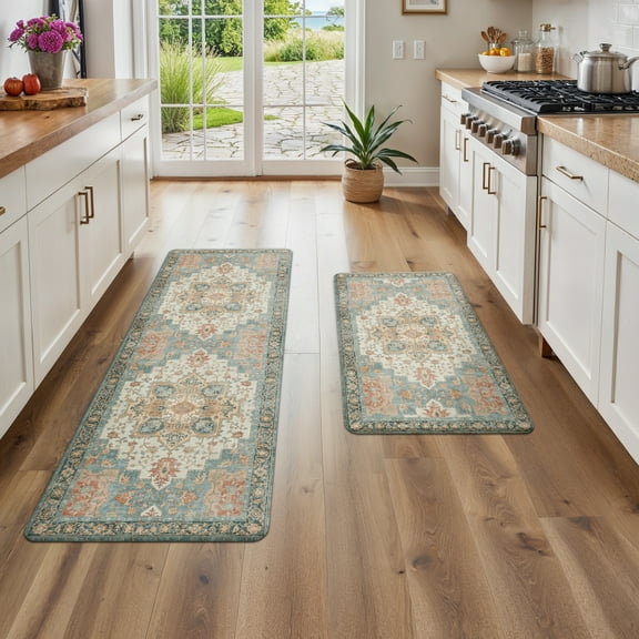 KUETH Kitchen Mats for Floor, Kitchen Rug with Anti Fatigue, Non Slip Washable Kitchen Rug, Set of 2 Kitchen Mat 17"x47"+17"x30", Runner Rug with Waterproof for Bathroon and Bedroom