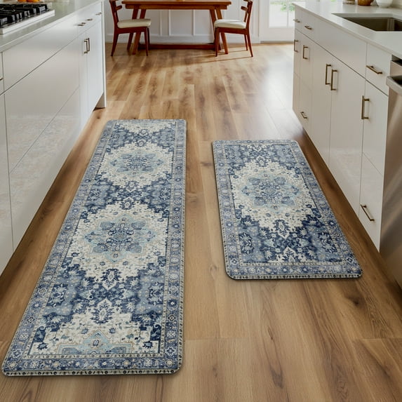 KUETH Kitchen Mats for Floor, Kitchen Rug with Anti Fatigue, Non Slip Washable Kitchen Rug, Set of 2 Kitchen Mat 17"x59"+17"x30", Runner Rug with Waterproof for Bathroon and Bedroom