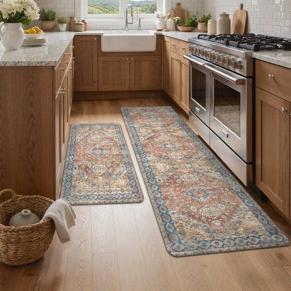 KUETH Kitchen Mats for Floor, Kitchen Rug with Anti Fatigue, Non Slip Washable Kitchen Rug, Set of 2 Kitchen Mat 17"x59"+17"x30", Runner Rug with Waterproof for Bathroon and Bedroom