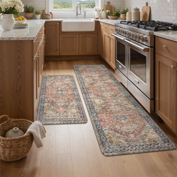 KUETH Kitchen Mats for Floor, Kitchen Rug with Anti Fatigue, Non Slip Washable Kitchen Rug, Set of 2 Kitchen Mat 17"x59"+17"x30", Runner Rug with Waterproof for Bathroon and Bedroom