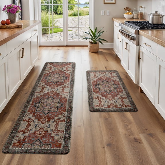 KUETH Kitchen Mats for Floor, Kitchen Rug with Anti Fatigue, Non Slip Washable Kitchen Rug, Set of 2 Kitchen Mat 17"x59"+17"x30", Runner Rug with Waterproof for Bathroon and Bedroom