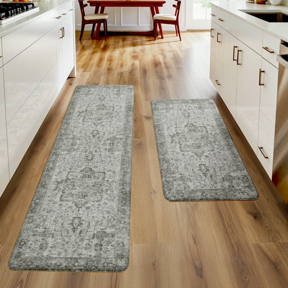 KUETH Kitchen Mats for Floor, Kitchen Rug with Anti Fatigue, Non Slip Washable Kitchen Rug, Set of 2 Kitchen Mat 17"x59"+17"x30", Runner Rug with Waterproof for Bathroon and Bedroom
