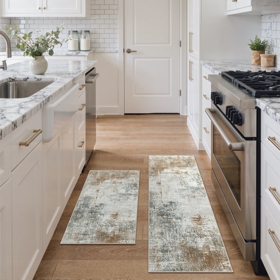 KUETH Kitchen Mats for Floor,Sets of 2 Non Slip Washable Abstract Kitchen Rugs 20"x32"+20"x48", Kitchen Runner Rug with Waterproof for Hallway, Laundry, Bathroon and Bedroom