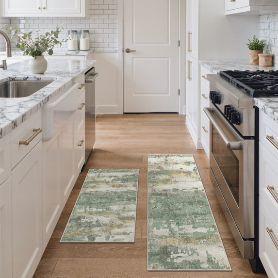KUETH Kitchen Mats for Floor,Sets of 2 Non Slip Washable Abstract Kitchen Rugs 20"x32"+20"x48", Kitchen Runner Rug with Waterproof for Hallway, Laundry, Bathroon and Bedroom