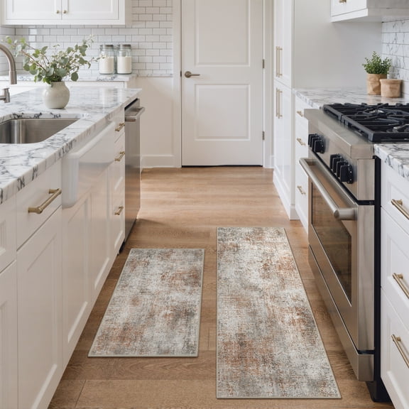 KUETH Kitchen Mats for Floor,Sets of 2 Non Slip Washable Abstract Kitchen Rugs 20"x32"+20"x48", Kitchen Runner Rug with Waterproof for Hallway, Laundry, Bathroon and Bedroom