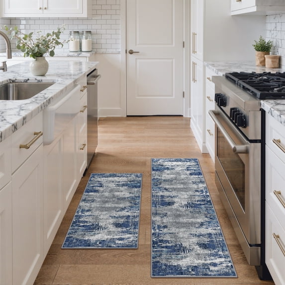 KUETH Kitchen Mats for Floor,Sets of 2 Non Slip Washable Abstract Kitchen Rugs 20"x32"+20"x48", Kitchen Runner Rug with Waterproof for Hallway, Laundry, Bathroon and Bedroom