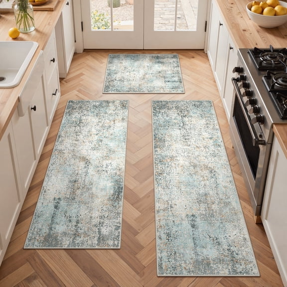 KUETH Kitchen Mats for Floor,Sets of 3 Non Slip Washable Abstract Kitchen Rugs 20"x32"+20"x48"+20"x59", Kitchen Runner Rug with Waterproof for Hallway, Laundry, Bathroon and Bedroom
