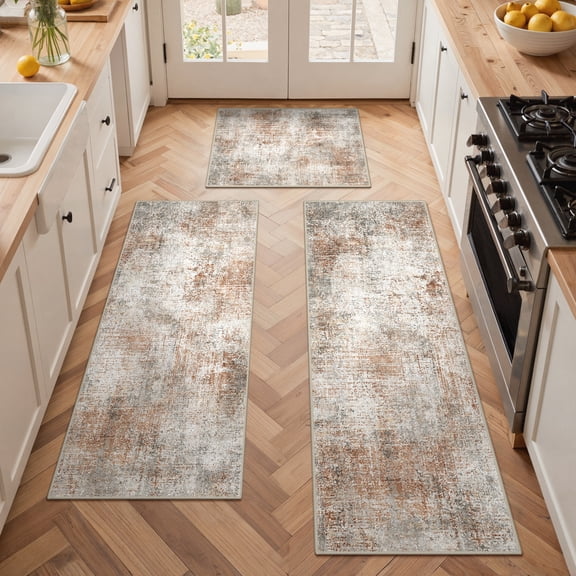 KUETH Kitchen Mats for Floor,Sets of 3 Non Slip Washable Abstract Kitchen Rugs 20"x32"+20"x48"+20"x59", Kitchen Runner Rug with Waterproof for Hallway, Laundry, Bathroon and Bedroom