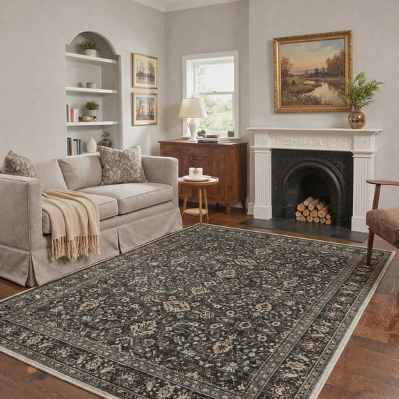 KUETH Modern 2x3 Area Rugs for Living Room, Non Slip Machine Washable Retro Rugs, Low Pile Chenille Print Rug for Bedroom, Dining Room, Home Office
