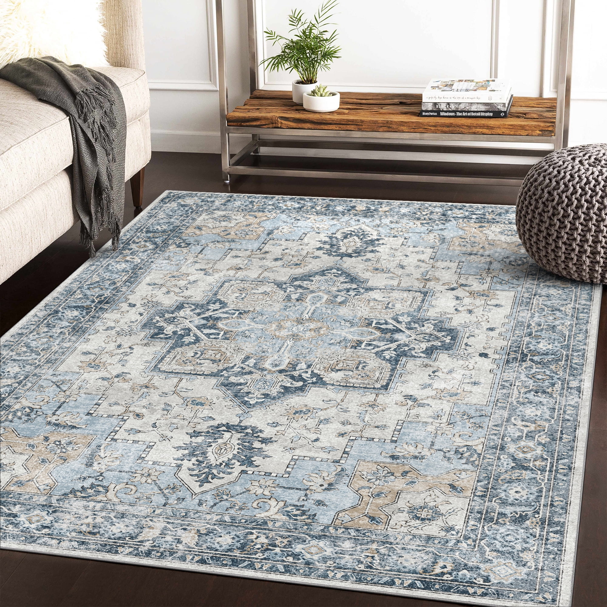 Kueth Modern 3x5 Area Rugs For Living Room, Non Slip Machine Washable 