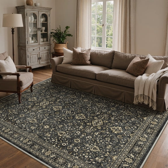 KUETH Modern 3x5 Area Rugs for Living Room, Non Slip Machine Washable Retro Rugs, Low Pile Chenille Print Rug for Bedroom, Dining Room, Home Office