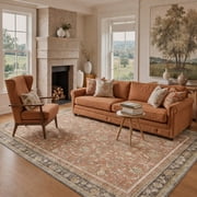 KUETH Modern 5x7 Area Rugs for Living Room, Non Slip Machine Washable Retro Rugs, Low Pile Chenille Print Rug for Bedroom, Dining Room, Home Office