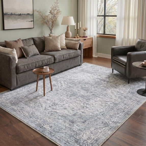 KUETH Modern 5x7 Area Rugs for Living Room, Non Slip Machine Washable Retro Rugs, Low Pile Chenille Print Rug for Bedroom, Dining Room, Home Office