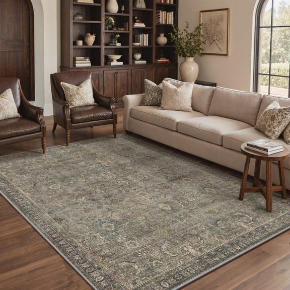 KUETH Modern 5x7 Area Rugs for Living Room, Non Slip Machine Washable Retro Rugs, Low Pile Chenille Print Rug for Bedroom, Dining Room, Home Office