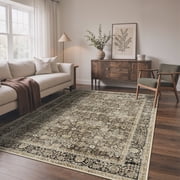 KUETH Modern 5x7 Area Rugs for Living Room, Non Slip Machine Washable Retro Rugs, Low Pile Chenille Print Rug for Bedroom, Dining Room, Home Office