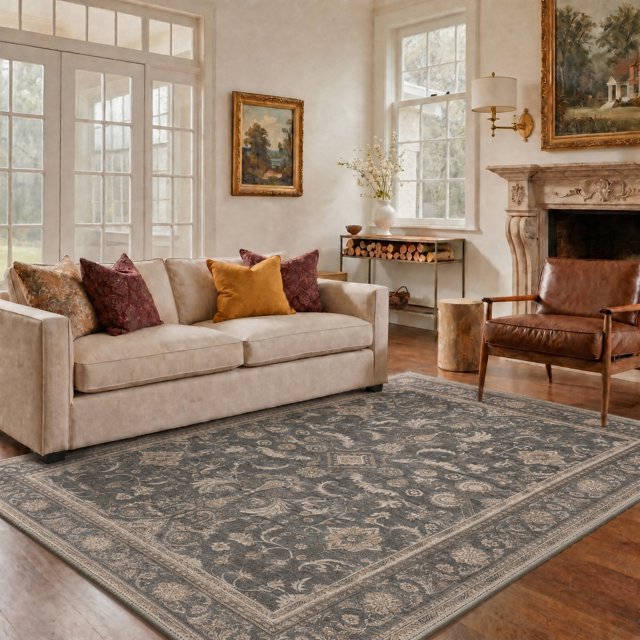 KUETH Modern 8x10 Area Rugs for Living Room, Non Slip Machine Washable Retro Rugs, Low Pile Chenille Print Rug for Bedroom, Dining Room, Home Office