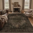 thumbnail image 1 of KUETH Modern 9x12 Area Rugs for Living Room, Non Slip Machine Washable Retro Rugs, Low Pile Chenille Print Rug for Bedroom, Dining Room, Home Office, Charcoal Brown, 1 of 9