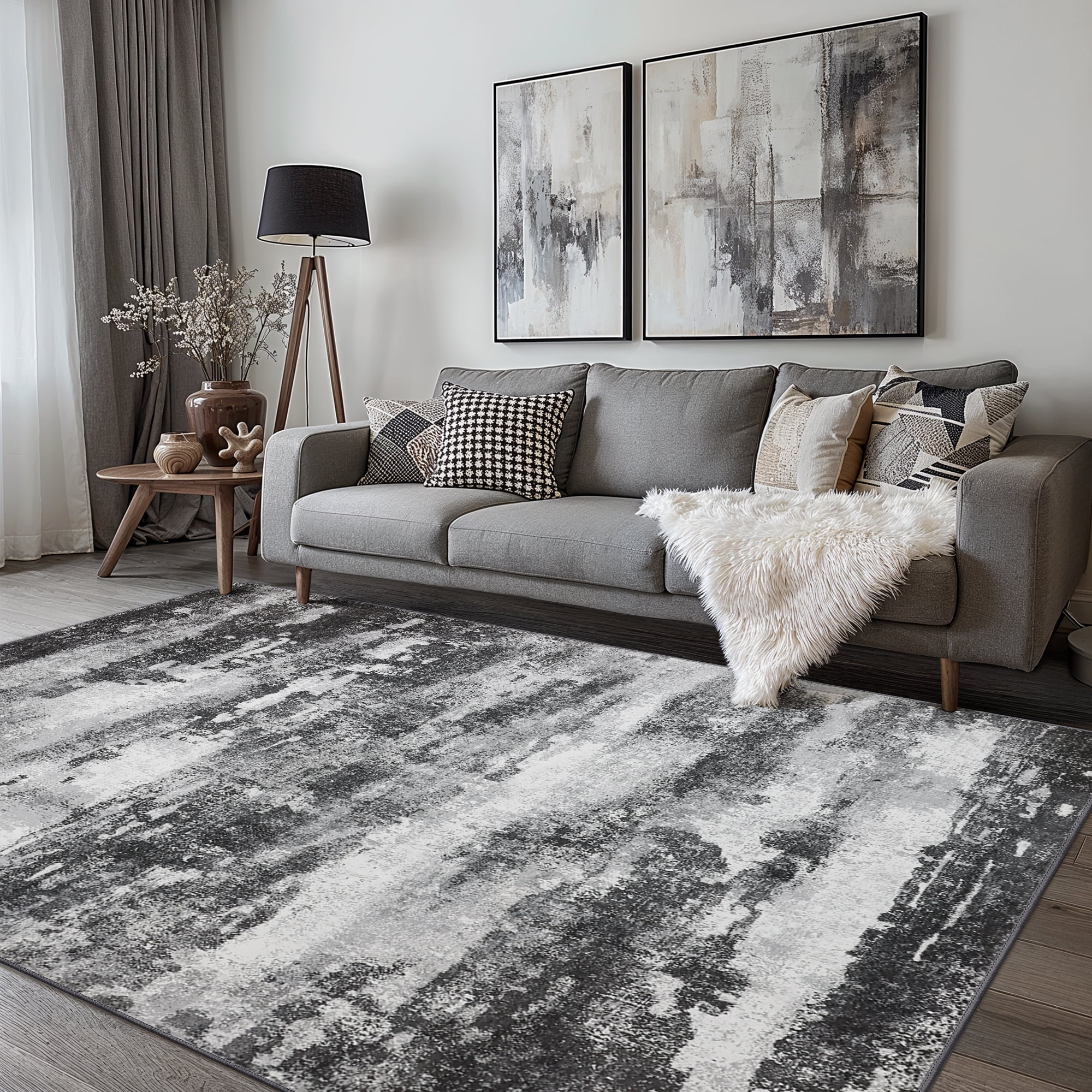 Contemporary Black and Gray Abstract Area Rug