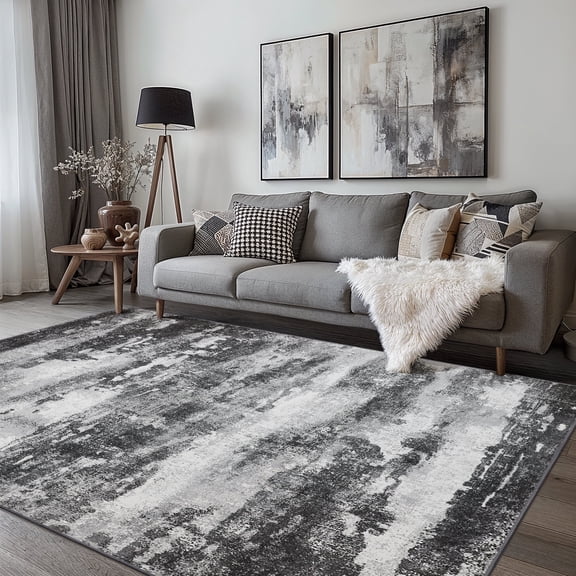 KUETH Modern Abstract Area Rugs 3x5 for Living Room Bedroom Stain Resistant Machine Washable Large Black Rug Soft Throw Rugs, Low-Pile Floor Carpet with Non Slip Backing for Dining Room