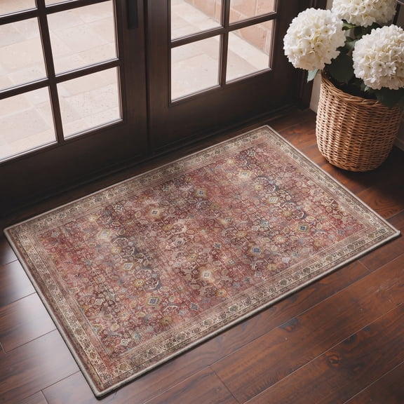 KUETH Modern Area Rug 2x3 Doormat, Low Pile Machine Washable Rugs, Small Retro Chenille Entryway Mat for Entrance, Hallway, Kitchen and Corridor