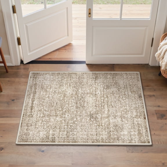 KUETH Modern Area Rug 2x3 Doormat, Low Pile Machine Washable Rugs, Small Retro Chenille Entryway Mat for Entrance, Hallway, Kitchen and Corridor