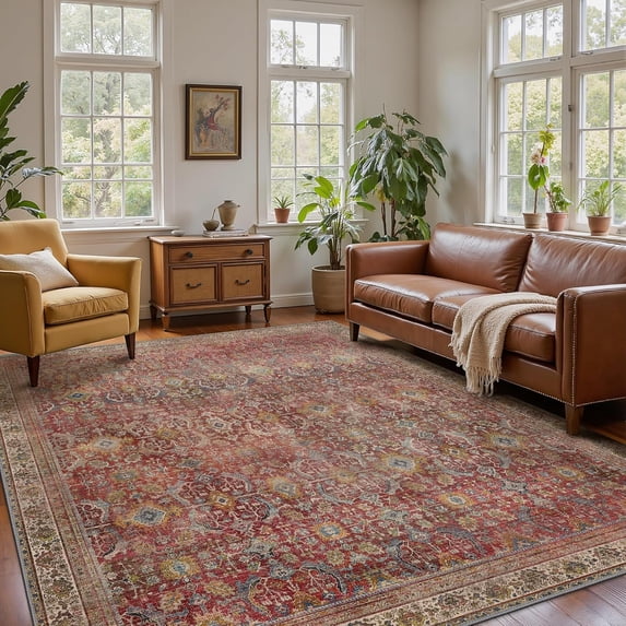 KUETH Modern Area Rug 2x3 Doormat, Low Pile Machine Washable Rugs, Small Retro Chenille Entryway Mat for Entrance, Hallway, Kitchen and Corridor