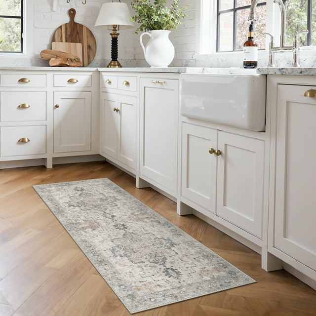 KUETH Modern Area Rug 2x6 Non Slip Hallway Runner Rug, Low Pile Machine Washable Rugs for Entryway, Hallway, Kitchen and Corridor, Light Taupe Brown