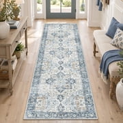 KUETH Modern Area Rug 2x7 Non Slip Hallway Runner Rug, Low Pile Machine Washable Rugs for Entryway, Hallway, Kitchen and Corridor, Blue