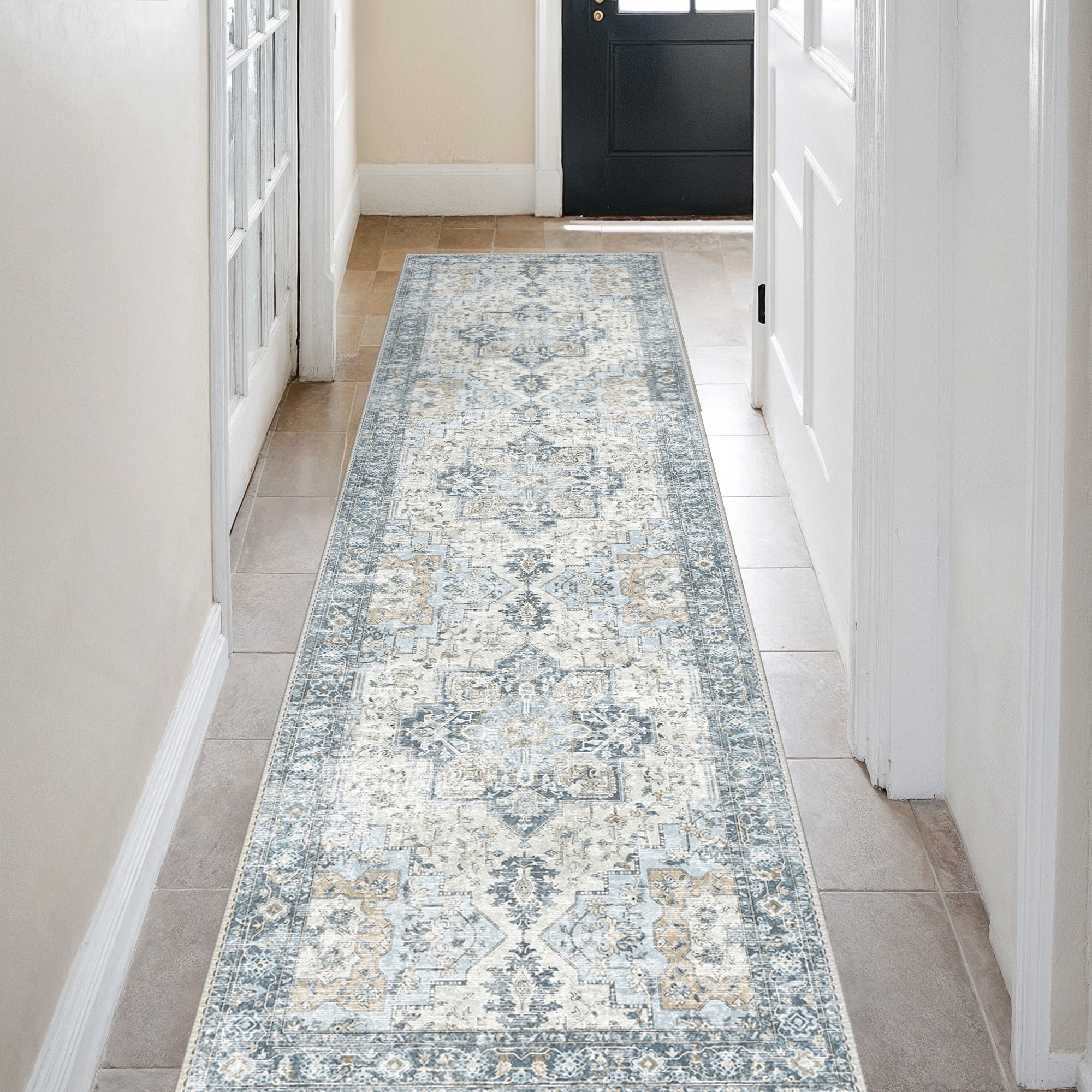 KUETH Blue 2x7 Machine Washable Hallway Runner Rug for Entryway