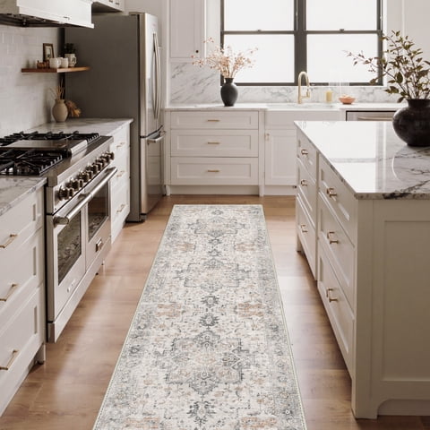 KUETH Modern Area Rug 2x7 Non Slip Hallway Runner Rug, Low Pile Machine Washable Rugs for Entryway, Hallway, Kitchen and Corridor, Light Taupe Brown