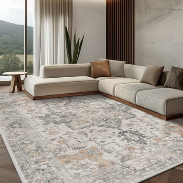 KUETH Modern Area Rug 5x7 Non Slip Hallway Runner Rug, Low Pile Machine Washable Rugs for Entryway, Hallway, Kitchen and Corridor, Light Taupe Brown