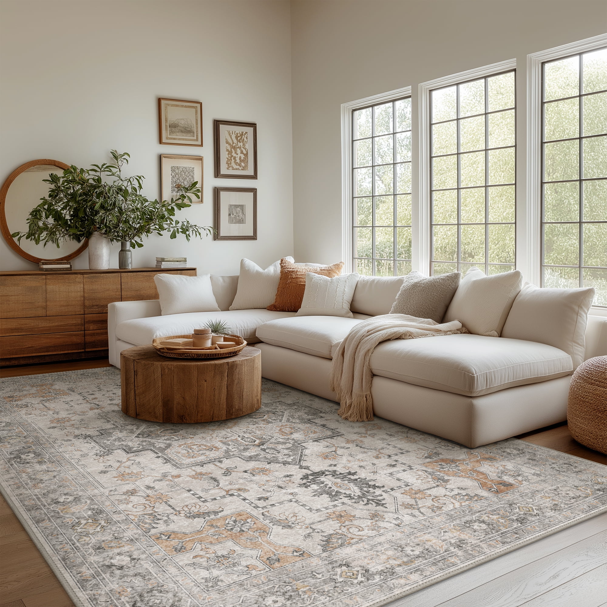 KUETH Modern Area Rug 6x9, Machine Washable Rugs for Living Room, Non Slip Rug with Printed, Low Pile Carpet, Light Taupe Brown KUETH Modern Area Rug 6x9, Machine Washable Rugs for Living Room, Non Slip Rug with Printed, Low Pile Carpet, Light Taupe Brown