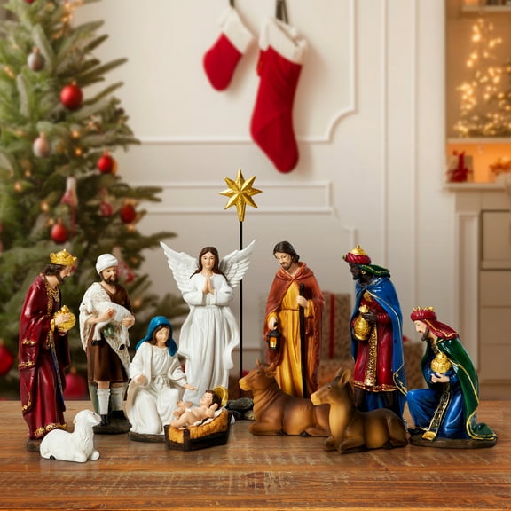 KUETH Nativity Set Christmas Nativity Scene Indoor Holiy Family Gift Christmas Ornament Religious Decorations 13 Pieces 5.9 Inch