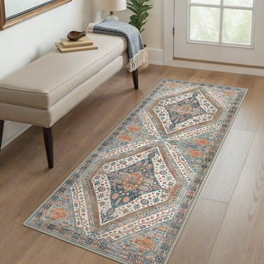 KUETH Runner Rug 2x10 Machine Washable Rug Non Slip, Vintage Ultra Thin Lightweight Rugs for Entryway, Hallway, Kitchen and Laundry Room