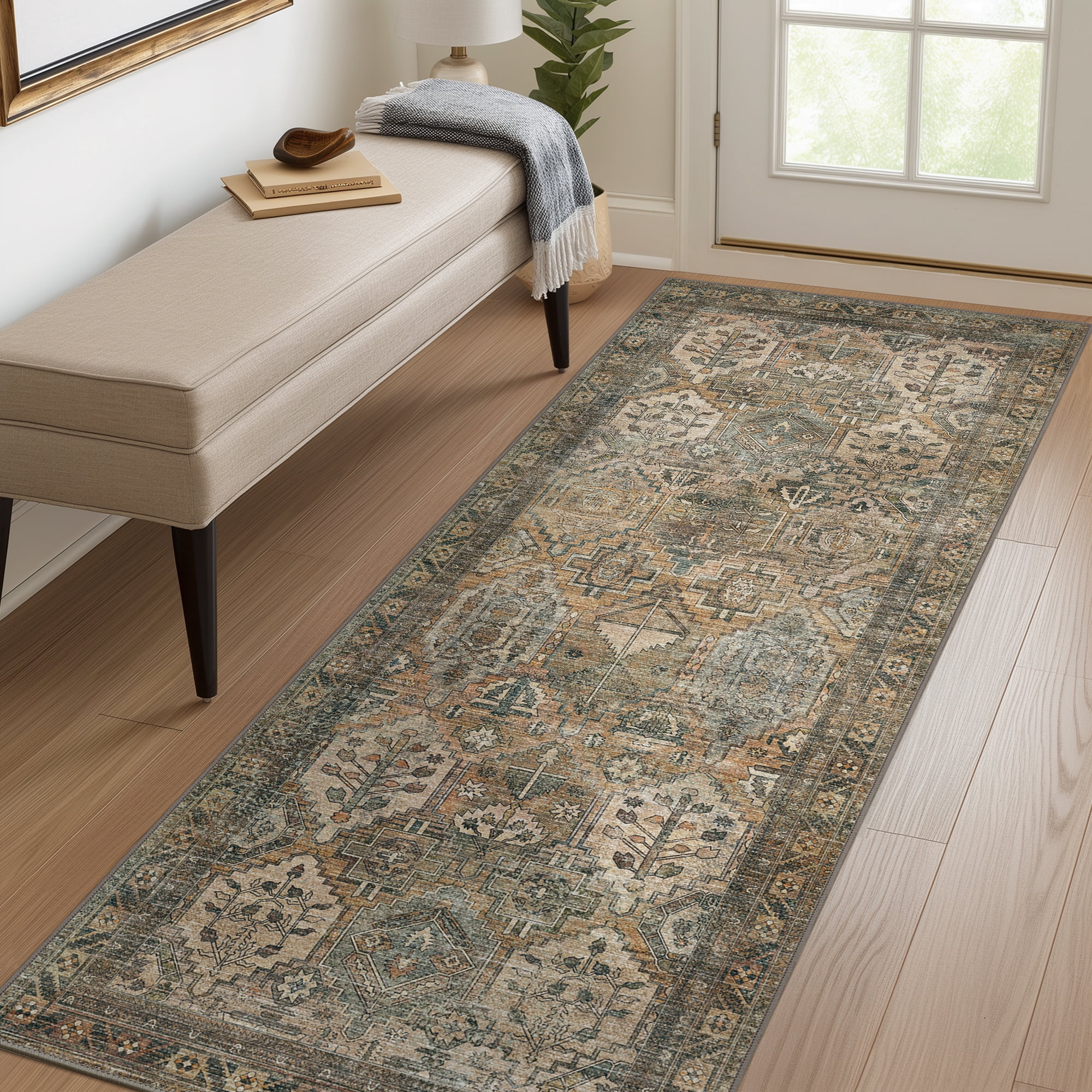 KUETH Runner Rug 2x5 Machine Washable Vintage Distressed Print Ultra ...
