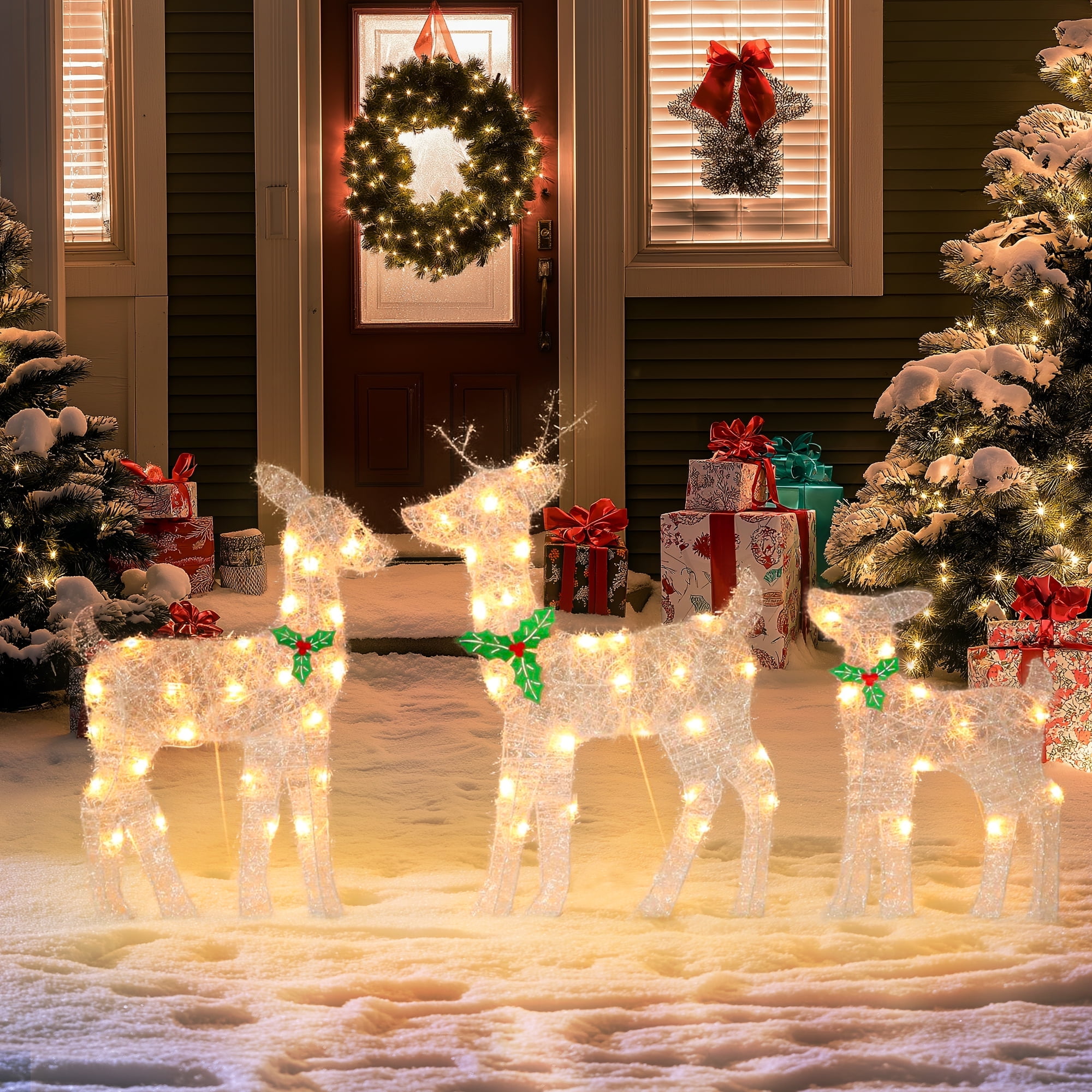KUETH 3-Piece Outdoor XMAS Decor: 3D Pre Lit Deer Family KUETH 3-Piece Outdoor XMAS Decor: 3D Pre Lit Deer Family