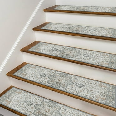 KUETH Stair Treads 15 Pcs 8"x30" Self-Adhesive Non-Slip Carpet for Wood Steps, Washable Rubber Backing Indoor Safety Mats for Kids & Pets