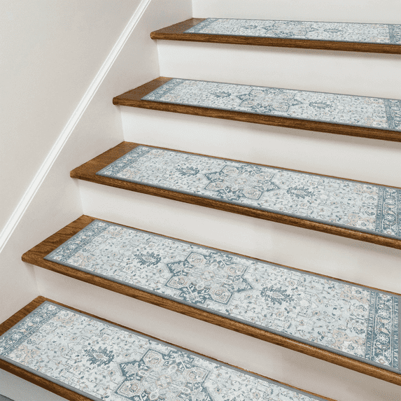 KUETH Stair Treads 15 Pcs 8"x30" Self-Adhesive Non-Slip Carpet for Wood Steps, Washable Rubber Backing Indoor Safety Mats for Kids & Pets