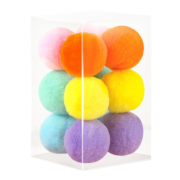 KUFptva 12-Pack Soft Pom Pom Balls for Cats Interactive Plush Toy for Kitten Training and for Play Pompon for Cats 1.8in 1.