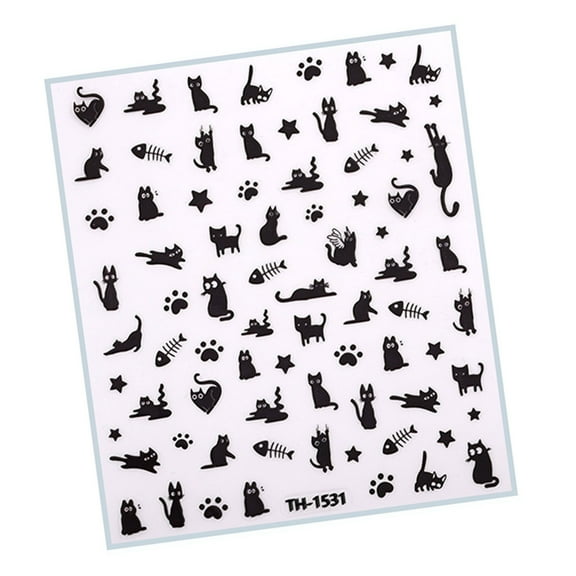 KUFptva 1Sheet Adhesive French Tips Nails Art Stickers Decals Bowknot Nails Stickers Cats Paws Nails Art Designs Nails Decals