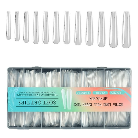 KUFptva 504Pcs/set Transparent Artificial Nails Kits Full Coverage Tips For Gels Extension Manicure Home Salon Application