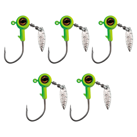 KUFptva 5Pcs Jigs Head Fishing Hook with Spinner Spoon Fishing Rotating Sequins Jigs Lures Fishing Hook for Saltwater Freshwater